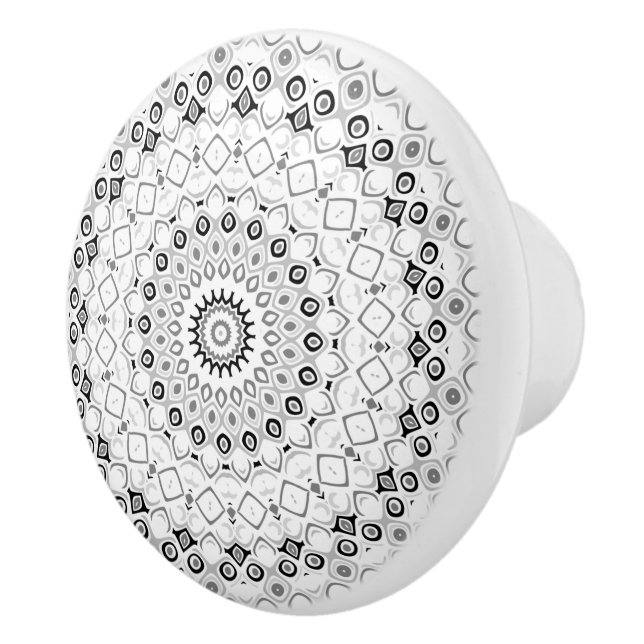 Black and White Geometric Mandala Pattern Ceramic Knob (Right)