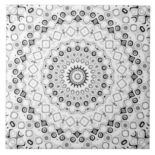 Black and White Geometric Mandala Pattern Ceramic Tile
