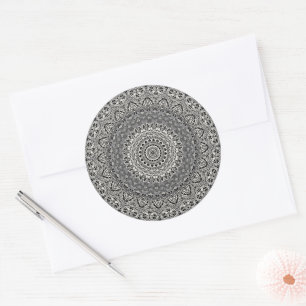 Black and White Geometric Mandala Pattern Classic Round Sticker