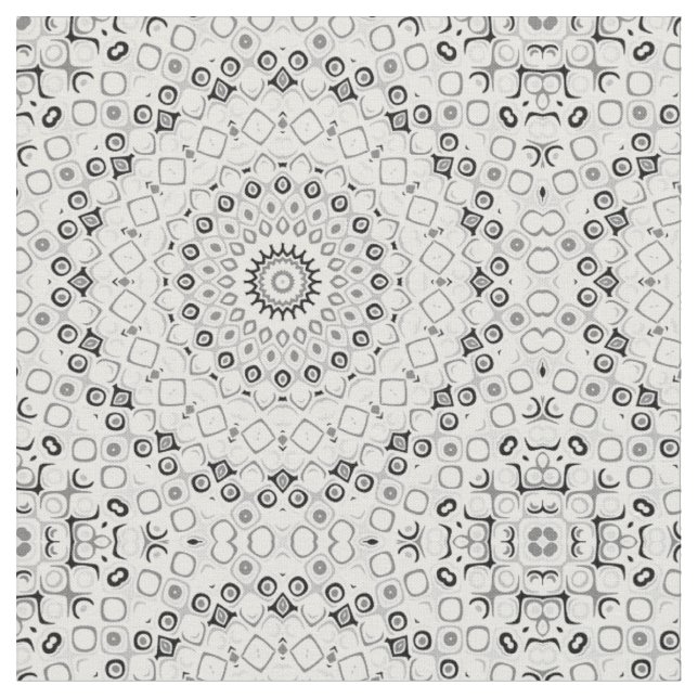 Black and White Geometric Mandala Pattern Fabric (Close Up)