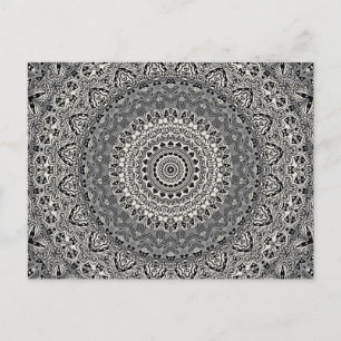 Black and White Geometric Mandala Pattern Postcard