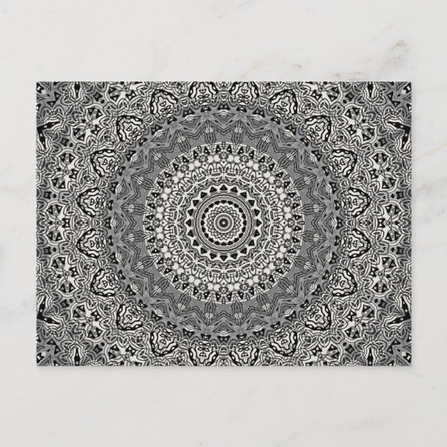 Black and White Geometric Mandala Pattern Postcard (Front)