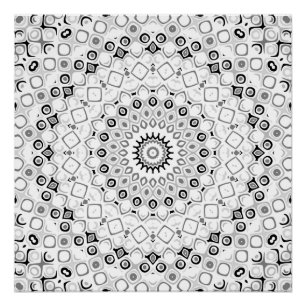 Black and White Geometric Mandala Pattern Poster
