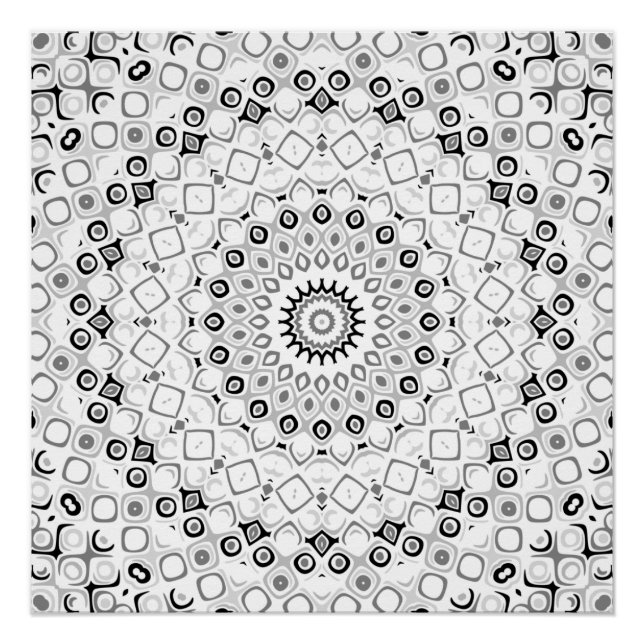 Black and White Geometric Mandala Pattern Poster (Front)
