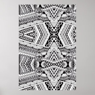 Black and White Geometric Mandala Tribal Pattern Poster