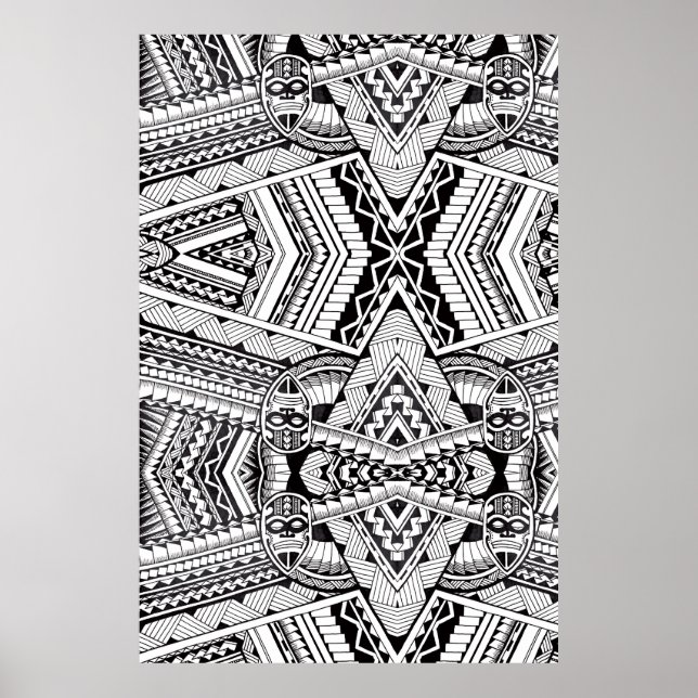 Black and White Geometric Mandala Tribal Pattern Poster (Front)