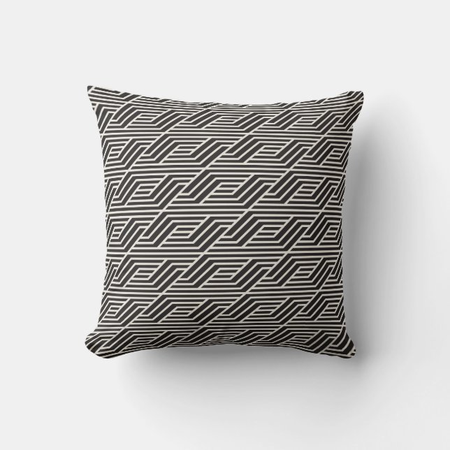 Black and White Geometric Maze Pattern Throw Pillo Cushion (Front)