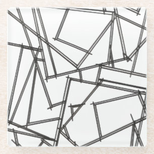 Black And White Geometric-Modern Minimalist Glass Coaster