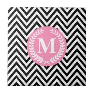 Black and White Geometric Monogram Ceramic Tile