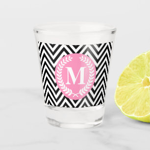 Black and White Geometric Monogram Shot Glass