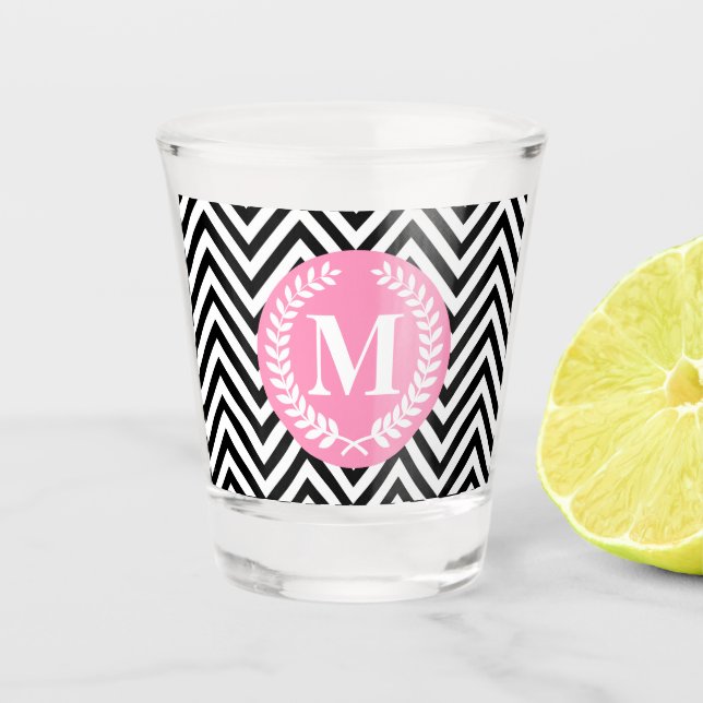 Black and White Geometric Monogram Shot Glass (Front)