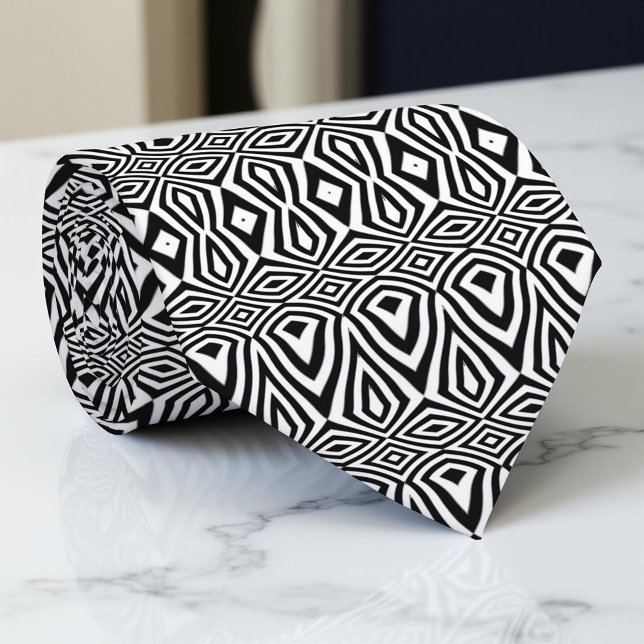 Black And White Geometric Mosaic Optical Illusion Tie (Creator Uploaded)