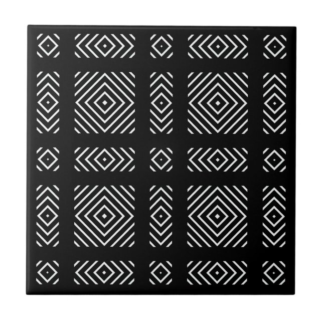 Black and white geometric pattern Ama Ceramic Tile (Front)