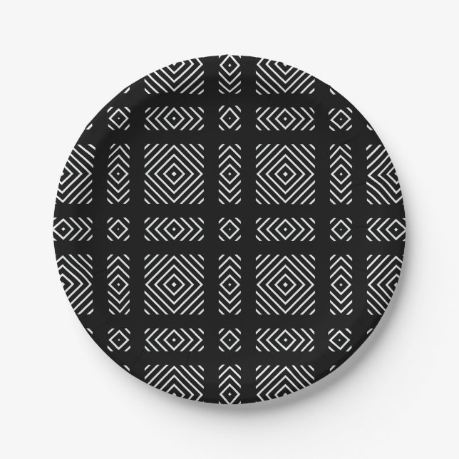 Black and white geometric pattern Ama Paper Plate (Front)