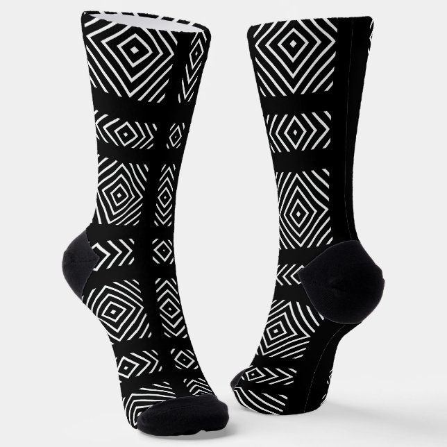 Black and white geometric pattern Ama Socks (Angled)