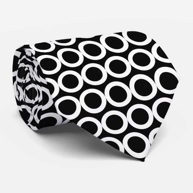 Black and White Geometric Pattern Circles Tie (Rolled)