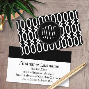 Black and White Geometric Pattern Custom Monogram Business Card