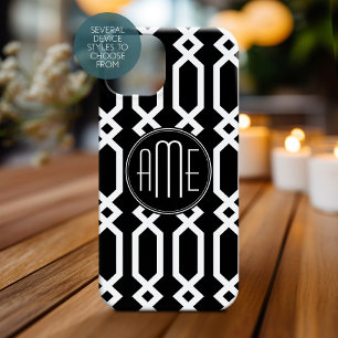 Black and White Geometric Pattern Custom Monogram Case-Mate iPhone 14 Pro Case