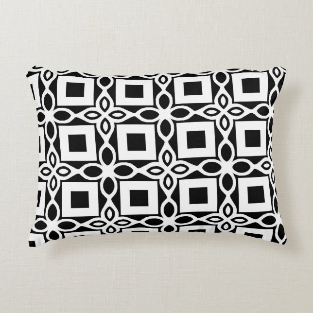 Black and White Geometric Pattern Decorative Cushion (Front)