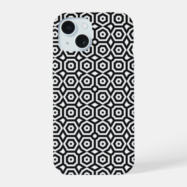 Black and white geometric pattern iPhone 15 case (Back)