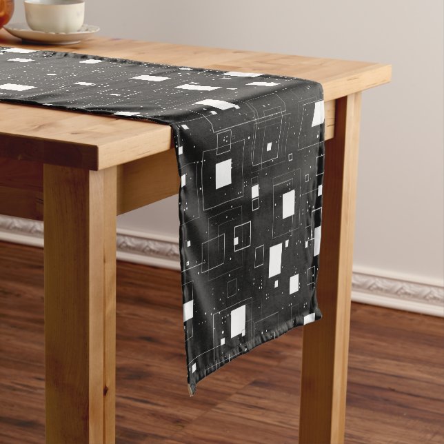Black and White Geometric Pattern Short Table Runner (In Situ)