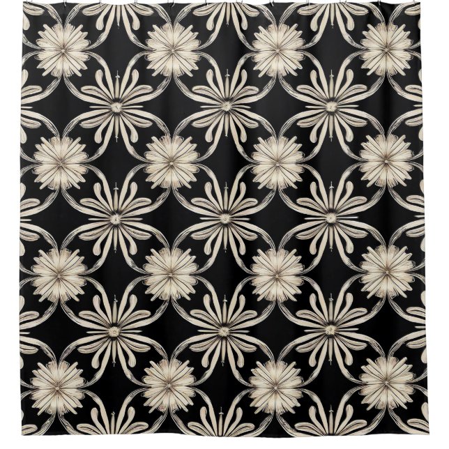 Black and white geometric pattern shower curtain (Front)