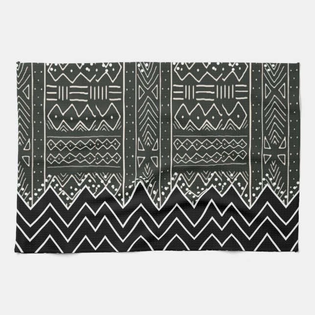 Black and White Geometric Pattern Tea Towel (Horizontal)