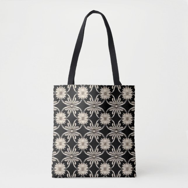 Black and white geometric pattern tote bag (Front)