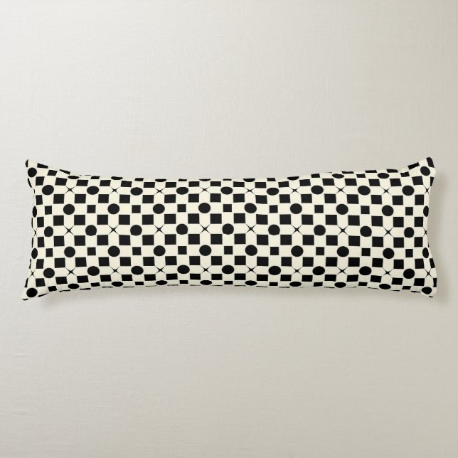 Black and White Geometric Pattern with Circles Body Cushion (Front)