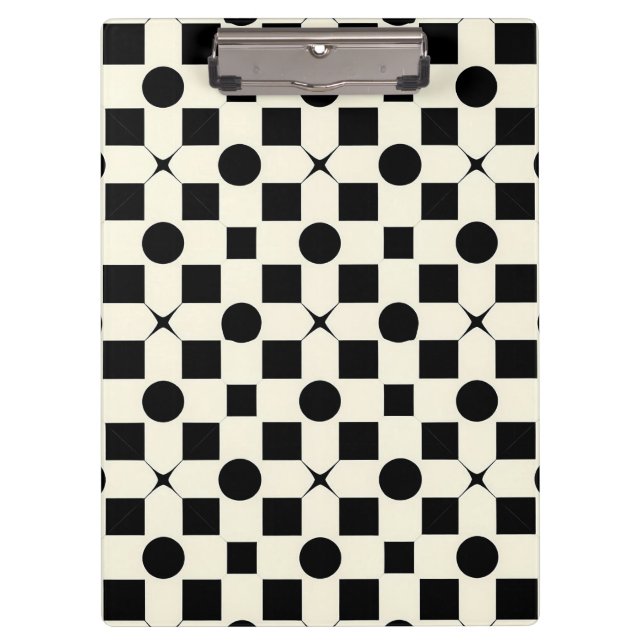 Black and White Geometric Pattern with Circles Clipboard (Front)