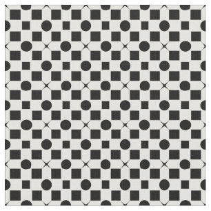 Black and White Geometric Pattern with Circles Fabric