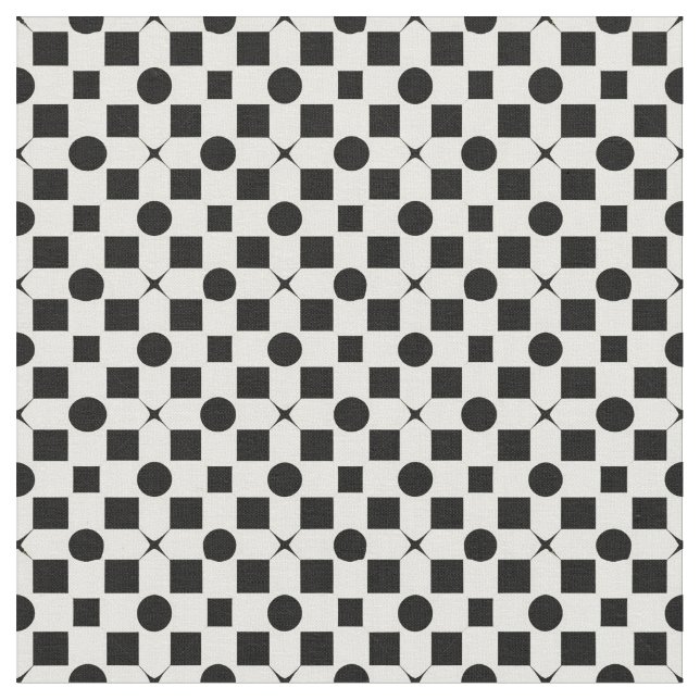 Black and White Geometric Pattern with Circles Fabric (Close Up)