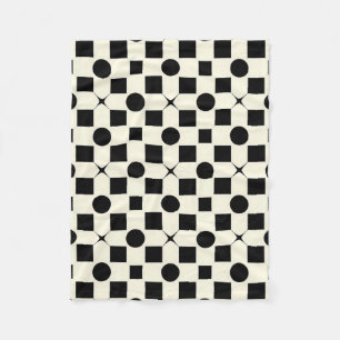 Black and White Geometric Pattern with Circles Fleece Blanket