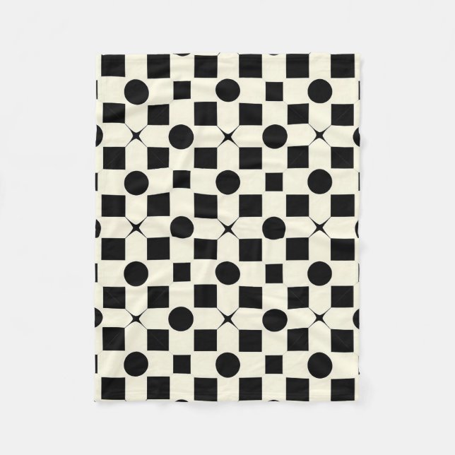 Black and White Geometric Pattern with Circles Fleece Blanket (Front)