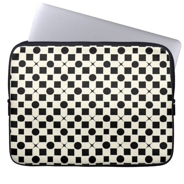 Black and White Geometric Pattern with Circles Laptop Sleeve (Front)