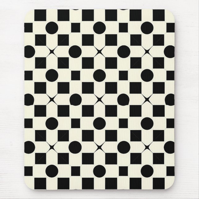 Black and White Geometric Pattern with Circles Mouse Pad (Front)