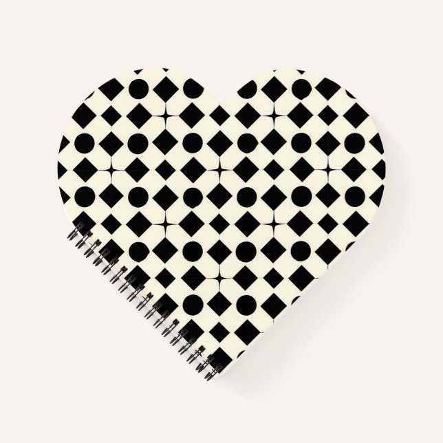 Black and White Geometric Pattern with Circles Notebook (Front)
