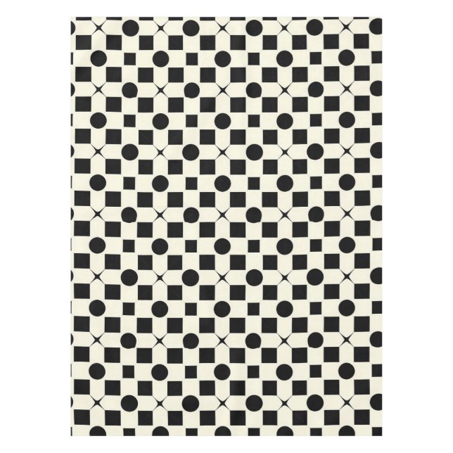 Black and White Geometric Pattern with Circles Tablecloth (Front)