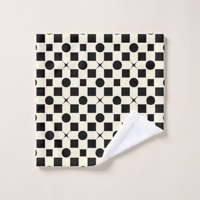 Black and White Geometric Pattern with Circles Wash Cloth (Wash Cloth)