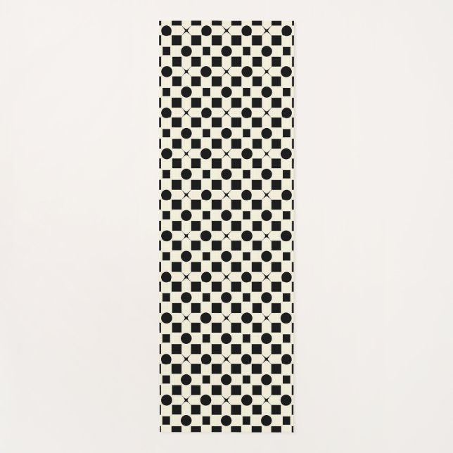 Black and White Geometric Pattern with Circles Yoga Mat (Front)