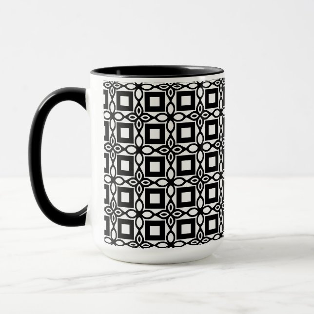 Black and White Geometric PatternLatte Mug (Left)