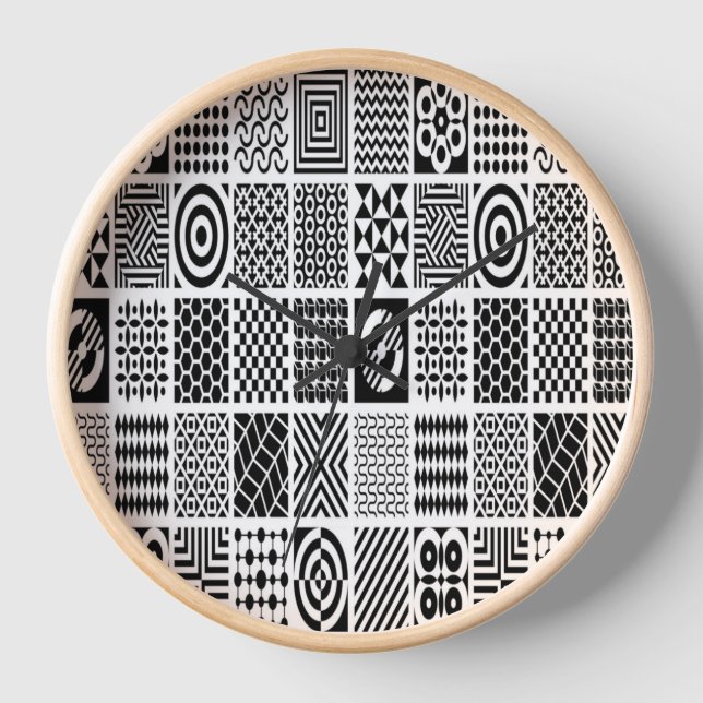 Black and White Geometric Patterns – Modern Abstra Clock (Front)