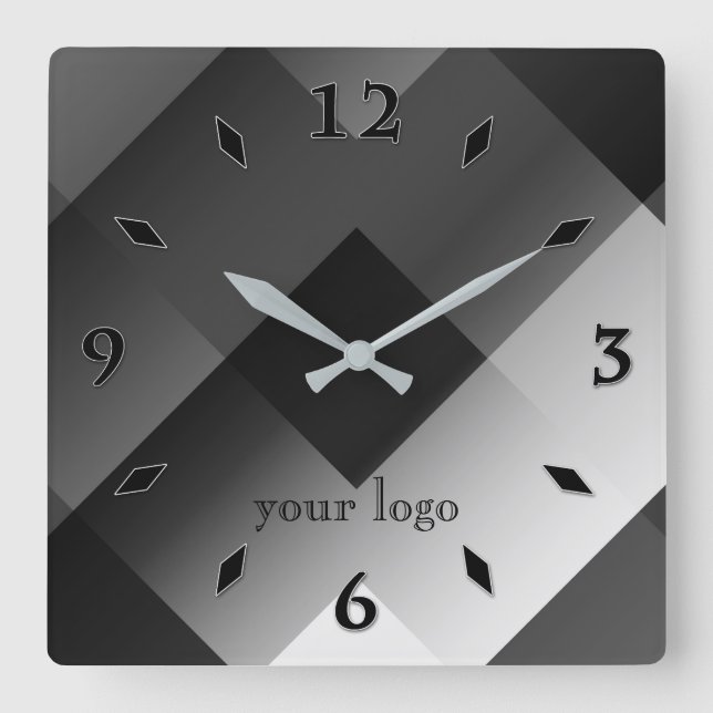 Black and white geometric personalized square wall clock (Front)