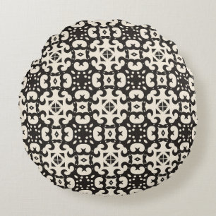Black and White Geometric Seamless Pattern Throw P Round Cushion