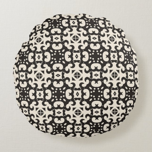Black and White Geometric Seamless Pattern Throw P Round Cushion (Front)