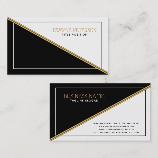 Black And White Geometric Shapes Gold Stripe Business Card (Front/Back)