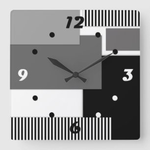 Black and white geometric shapes square wall clock