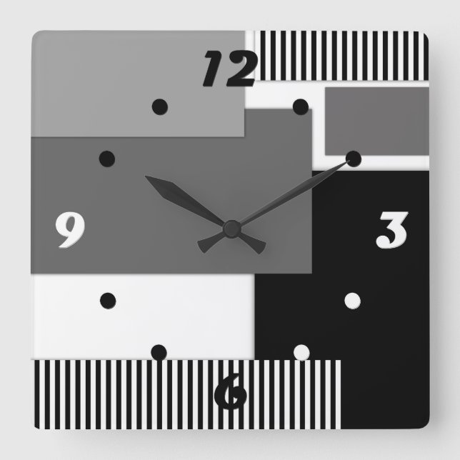 Black and white geometric shapes square wall clock (Front)
