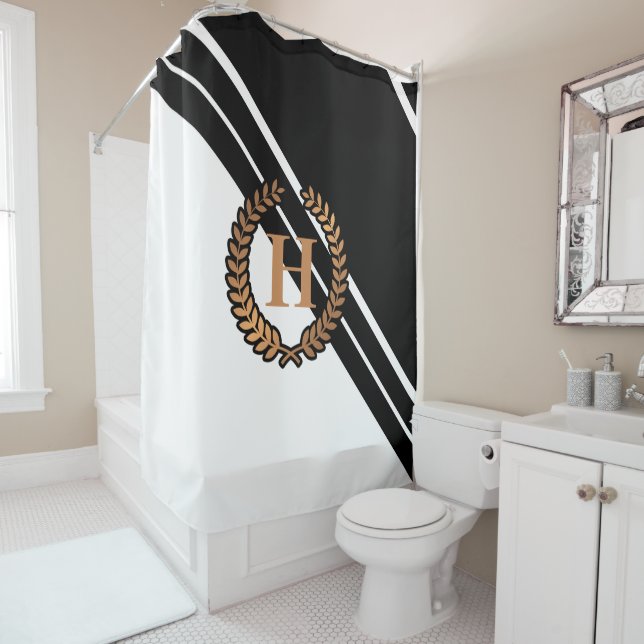 Black and White Geometric Shower Curtain (In Situ)