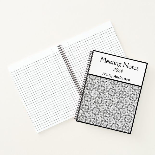 Black and White Geometric Square Pattern Notebook (Inside)